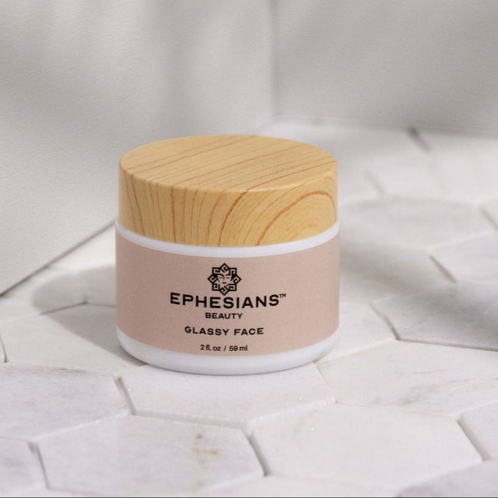 Jar of 'Ephesians Beauty' on a textured white surface